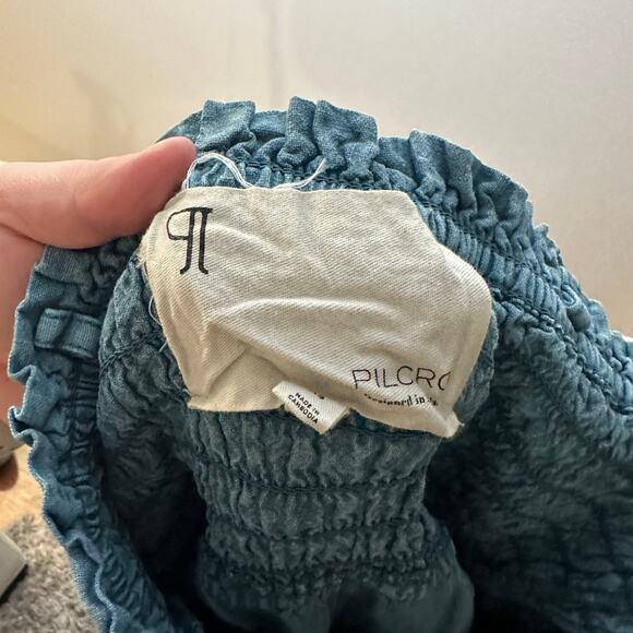 Anthropologie Pilcro Women’s Smocked Linen Blend Romper Teal Size XS Boho Beach - Picture 8 of 11